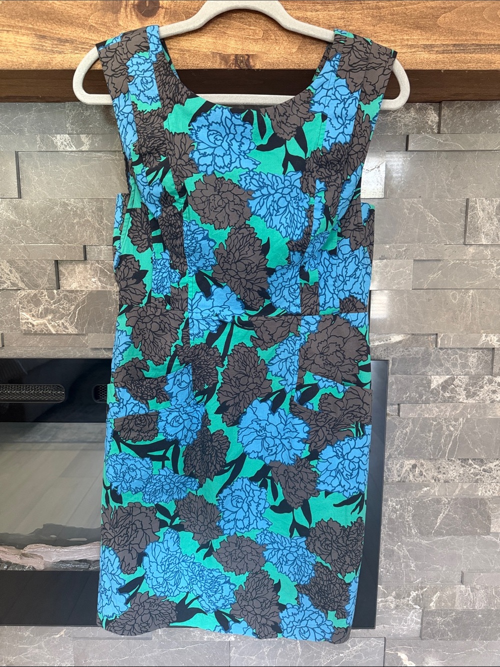Tracy Reese Sleeveless Floral Sheath Dress in Teal & Blue